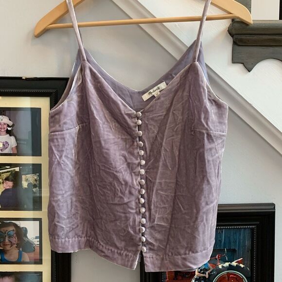 Madewell Gray Velvet Button Front Cami Top sz 00 - Picture 1 of 6